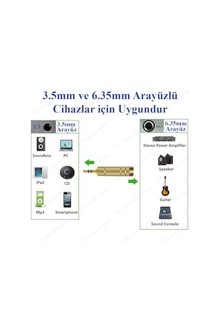 Gold Plated 3.5 Mm Erkek - 6.35 Mm Dişi Dönüştürücü Jack Adaptör