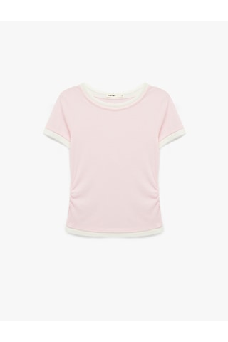 Koton Slim Fit Bisiklet Yaka Kısa Kollu Katmanlı Dantel Detaylı Tişört Pembe 6sak50468ek Gül