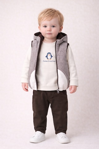 Harika Kids Erkek Bebek 3 Lü Takım 9-24 Ay Şişme Yelek %100 Pamuk Sweatshirt Kadife Pantolon Kahverengi