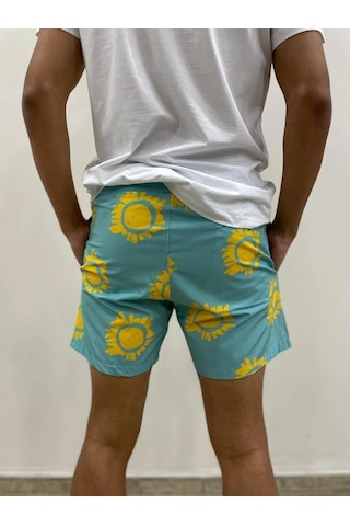 Nwp Yeşil Güneş Detaylı Slim Fit Deniz Şortu Yeşil