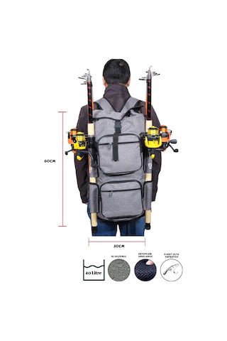 Wolfish Balıkçı Sırt Çantası Gri 4 Olta Kapasiteli