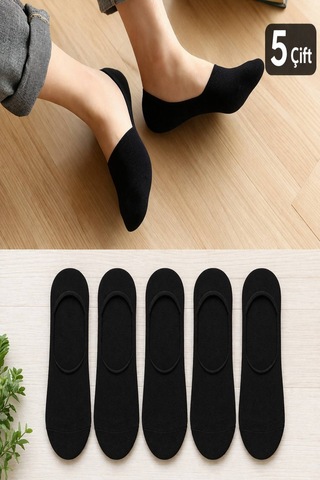 Worthy Socks 5'li Erkek Babet Görünmez Çorap Seti 5 Çift Siyah