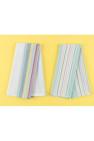 Madame Coco Jeanne 2'Li Yıkamalı Mutfak Havlu Seti - Beyaz/Mint Yeşili