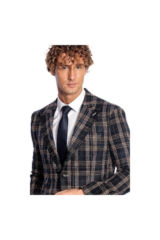 Wessi Ekose Desen Slim Fit Lacivert Erkek Ceket - Wessi Lacivert