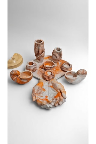 10 Parça El Yapımı Dekoratif Set Mumluklu, Figürlü Özel Tasarım