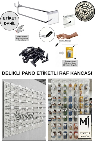 40 Adet 15 Cm Etiketli Delikli Pano Kancası Koruma Kauçuklu Ekstra Güçlü Raf Askısı Raf Kancası Krom