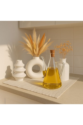 Morponi Borosilikat Cam Akasya Kapaklı Glazzy Yağlık 750 Ml+750 Ml 2 Adet Standsız Şeffaf