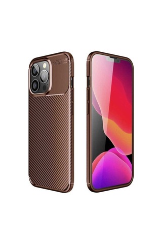 Apple Uyumlu iPhone 13 Pro Max Kılıf Zore Negro Silikon Kapak Kahverengi