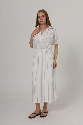 Valensdesign Beli Lastikli Elbise - Beyaz