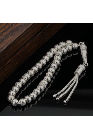 925 Ayar Gümüş Küre Kesim Nokta İşlemeli Tesbih