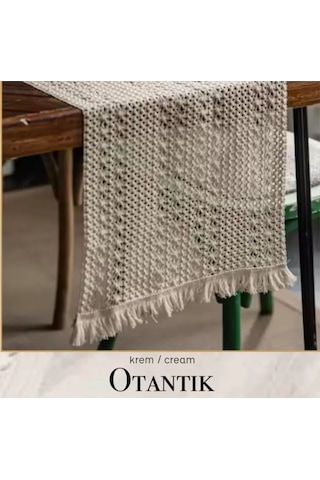 Masa Üzerine Runner, Sehpa Örtüsü Fransız Dantel Detaylı Otantik 40 X 140 Cm Krem Çok Renkli