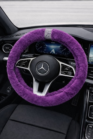 Kadınlara Özel Mor Geçme Peluş Direksiyon Kılıfı