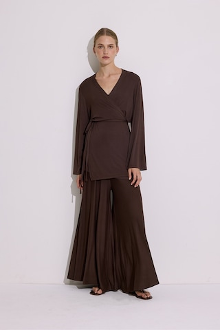 Bağlamalı Dökümlü Kimono Kahverengi Kahverengi