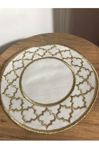 Nivemeshome Fas Nakışlı Gold Oval 6 Adet Keten Kokteyl Peçetesi Kahve Yanı Sunumluk Gold