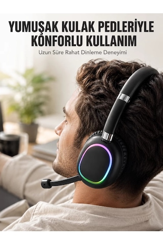 Northcity Bluetooth 5.0 Rgb Işıklı Kablosuz Mikrofonlu Kulak Üstü Kulaklık