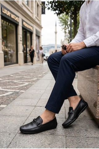 Pierre Cardin 90155 Rahat Esnek Hakiki Deri Erkek Loafer Ayakkabı Siyah