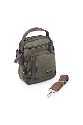 Kanvas Deri Detay Erkek Günlük El Omuz Askılı Çanta Haki A101 Haki