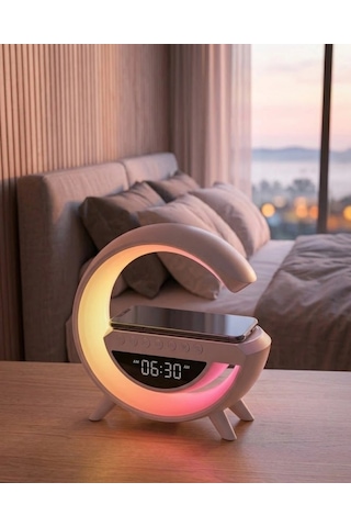 Plentiful Plentifulrgb Gece Lambalı Kablosuz Şarj Cihazlı Bluetooth Hoparlör Dijital Saat