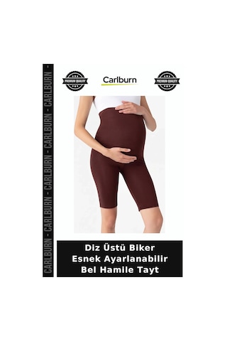 Carlburn Özel Seri Diz Üstü Biker Esnek Ayarlanabilir Bel Hamile Tayt Yürüyüş Giysisi Spor Giyim Kahverengi