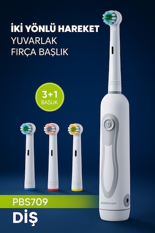 Pbs-709 Pilli Diş Fırçası 3+1 Yedek Başlık Ipx5 Orta Sertlik