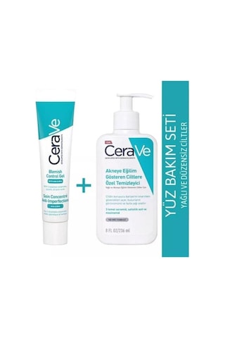 Cerave Yağlı ve Akneye Eğilim Gösteren Ciltlere Özel Temizleyici Jel 236 ML + Cerave Yüz Bakım Jeli 40 ML