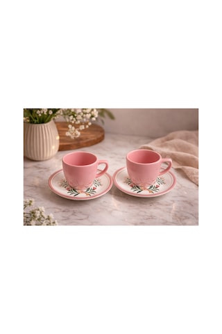 6 Kişilik Türk Kahvesi Fincanı Takımı,12 Parça,90 Ml Seramik Set,mikrodalga/bulaşık Makinesine Uygun Pembe