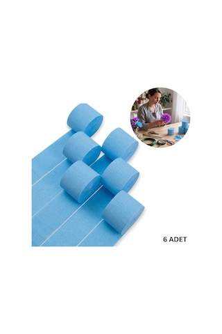 Gök Mavi Şerit Krapon Kağıdı Rulosu, Çiçek Yapım, El İşi Süsleme Kağıdı, 6 Adet, 4.5 Cm X 22 Metre
