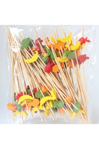 Suofeng Renkli Ananas Desenli Bambu Kokteyl Çubukları - Meyve, Sandviç, Tatlı İçin Güvenli Ve Şık 100 Adet Seti Diğer