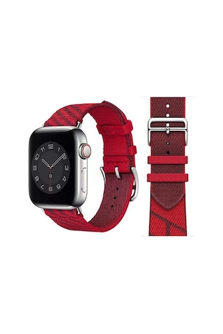 Apple Watch Uyumlu Ultra 49mm Kordon Krd-51 Hasır Strap Kayış - Kırmızı