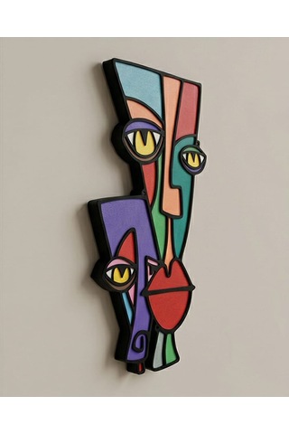 Picasso Tarzı Renkli Ahşap Duvar Mask Mdf. - Soyut Çok Renkli Yüz Duvar Sanatı 1