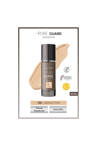 Note Cosmetics Pure Guard Yoğun Kapatıcı Saten Bitişli Fondöten SPF50 120 Golden Beige