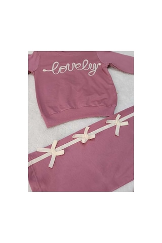Bubiee Baby Kız Çocuk Fiyonk Detaylı ''lovely'' Yazılı Sweatshirt Ve Pantolon 2'li Takım Pembe