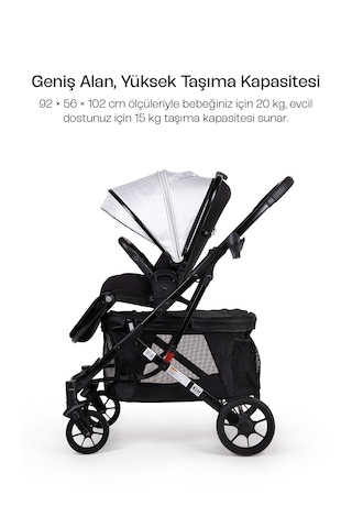 Justie Pet 2'si 1 Arada Bebek Arabası Ve Kedi & Köpek Arabası Siyah 92x56x102 Cm