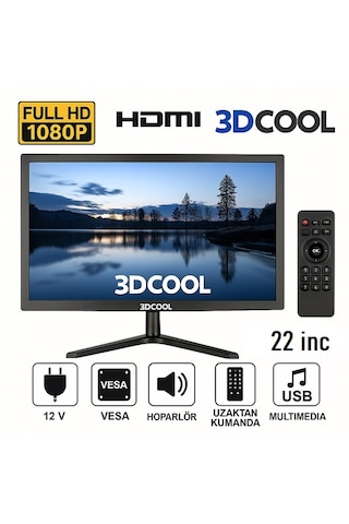3dcool 3d-22lxae 22" Full Hd Hdmı Vga Usb Hoparlörlü Kumandalı 12v Led Monitör