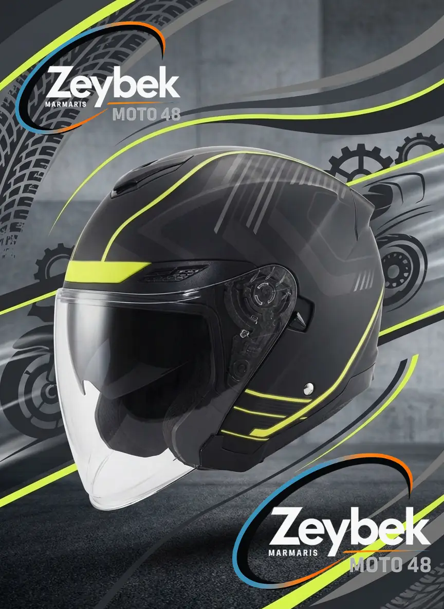 Cavalry Yarım Kask - Güneş Vizörlü, Intercom Uyumlu, Dot & Ce Onaylı Mat Siyah Gri - Neon - Siyah