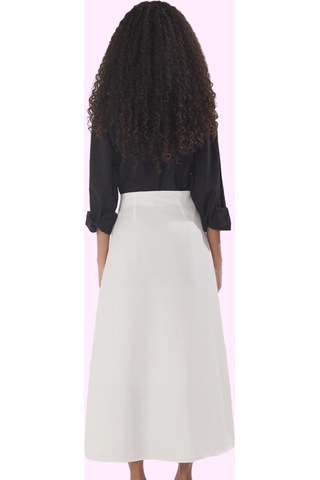 Frm Kadın A Line Maxi Etek 100% Polyester Dokuma Kumaş Ramadan Koleks Beyaz