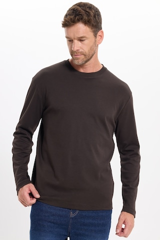 Tudors Unisex Relax Fit Rahat Kesim %100 Pamuk Uzun Kollu Bisiklet Yaka Kahverengi Basic Tişört-51284