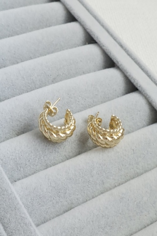 Kadın Küpe Kararmaz 14k Renk Vip Seri Burgu Örgü Yarım Halka Küpe Altın