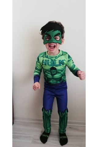 Şehrazattasarım Hulk Baskılı Erkek Çocuk Kostüm Yeşil