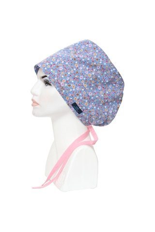 Tesettür Indigo Mavi Çıtır Çiçek Desenli Cerrahi Bone Doktor Hemşire Sağlıkçı Bonesi Geniş Kesim