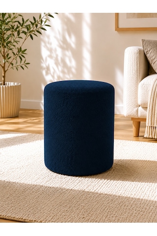 Mavi Welsoft Kumaş Puf 40x45 Cm Yuvarlak Puf Dekoratif Oturma Pufu Yumuşak Dokulu Modern Puf