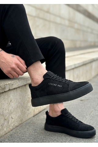 Tarzbu Bağcıklı Süet Erkek Klasik Sneakers Ayakkabı Tarz0104 Siyah