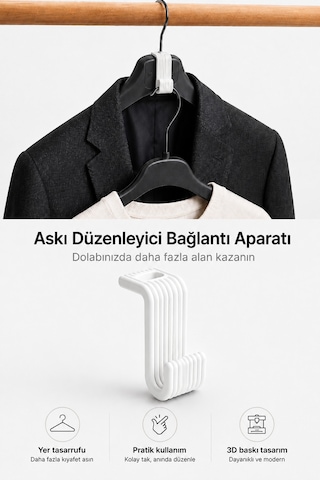 Askı Düzenleyici Bağlantı Aparatı Dolap İçi Yer Tasarruf Sağlayan Askı Organizeri 3d Baskı Çok Renkli