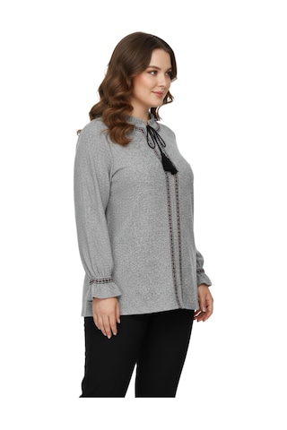Wearon Kadın Yumoş Yaka Bağcıklı Kol Valonlu Modelli Bluz Bgl-st05141 Gri