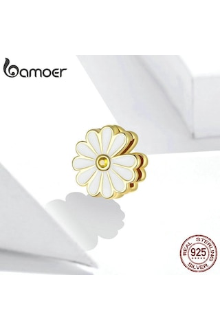 Bamoer Küçük Papatya Kare Delik Boncuk Takı Yapımı İçin Gerçek 925 Ayar Gümüş Göz Kamaştırıcı Kaplama Charm Orijinal Bilezik Bileklik Gümüş