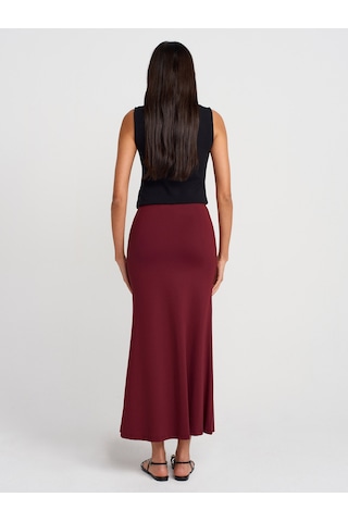 Dilvin 80362 Yüksek Bel Uzun Etek-bordo