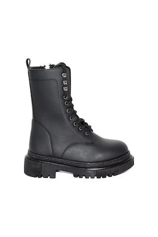 Mergenshoes B308 Siyah Fermuarlı Bağcıklı Kadın Bot Siyah