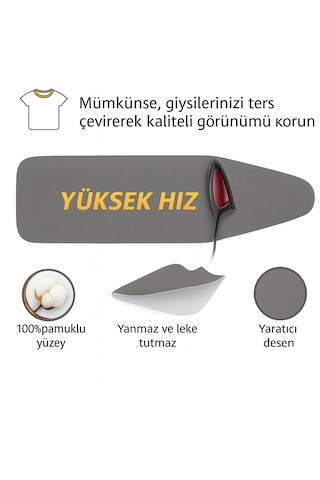 Ütü Masası Kılıfı Keçeli Gri Desen Battal Boy Xxl Pamuklu Yanmaz Üretim Gri