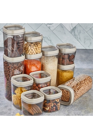 Ceronni Bonny Erzak Saklama Kabı 12li Set 1,8 Lt 1 Lt 600 Ml Bej Bej