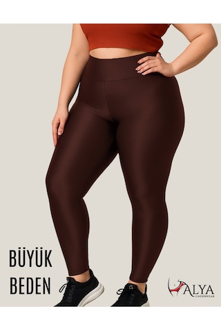 Alya Underwear Büyük Beden Tayt Dalgıç Kumaş Yüksek Bel Kahverengi